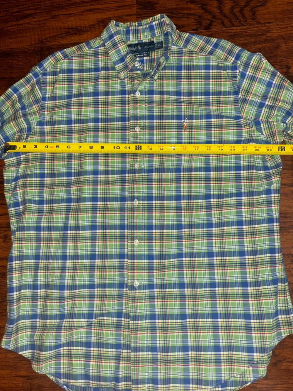 Ralph Lauren Vintage Oxford Cotton Polo Pony Green Blue Plaid Button-Down Shirt